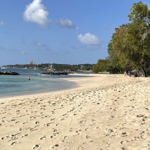 Long waterfront stretch location for filming with view to yacht harbour in Barbados