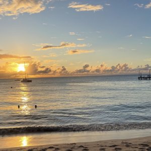 Sunset shot with prefect colours on Caribbean beach for film shoot