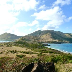 Highland hill chain with green ridge on Caribbean Island of St. Martin