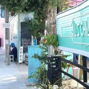 Colorful small town street location Barbados