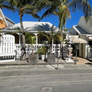 Cool white French bar restaurant leading to the fabulous grand case beach