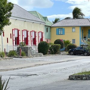 French colonial style houses in orient baie town near the sea next to the theatre